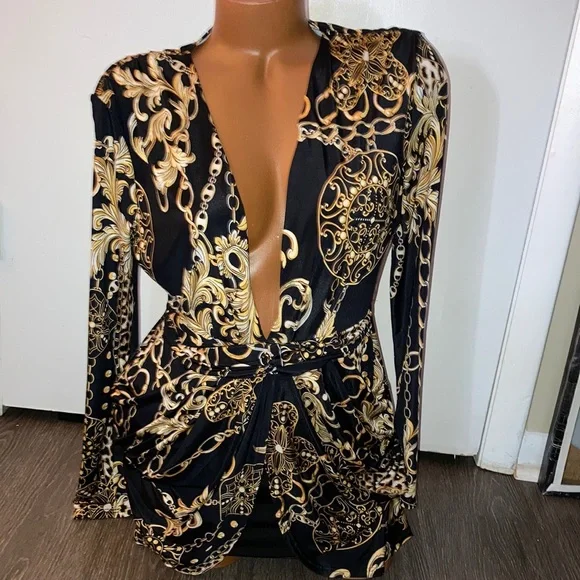 Fashion Nova | Dresses | Fashion Nova Chain Gold Plunge Dress | Poshmark